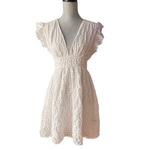 White Eyelet V-Neck Mini Dress - Women